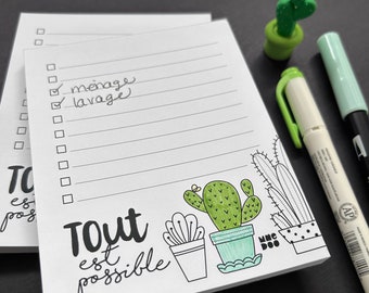 Coloring notepad - Cactus - Everything is possible - Illustrations - Inspirational phrase - Quote - Coloring