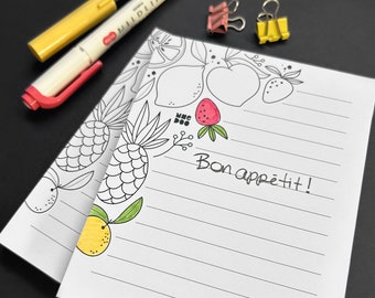 Coloring notepad - Fruits - Illustrations - Inspirational phrase - Quote - Coloring