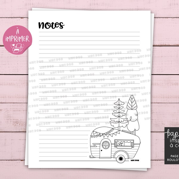 Creative Coloring Stationery - Note Sheet - Vintage Gypsy Caravan - Camping - Printable Pages with Illustrations - Download