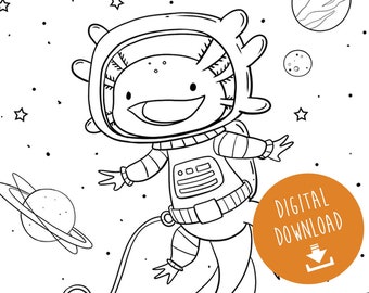 Atzin the astronaut - Color Me, Printable art, digital download for coloring