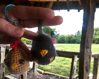 Mini crochet chicken crow keychains