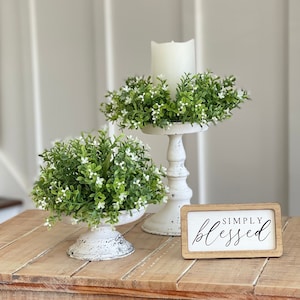 Spring/summer/everyday Farmhouse greenery candle ring and /or matching half sphere, farmhouse decor ,9in/3 in candle ring 9 in 1/2 sphere