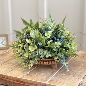 Farmhouse half sphere, bowl filler with Eucalyptus and blue berry clusters, easy home decor, crafts, wedding supplies, spring decorating