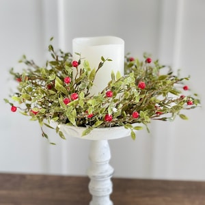 Farmhouse Christmas candle ring, farmhouse Christmas decoration, small wreath, winter blaze cherry candle ring 12 inches, berry candle ring