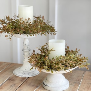 FALL Greenery Farmhouse weathered 2 tone candle ring, farmhouse everyday decoration,  small wreath, 2 sizes available