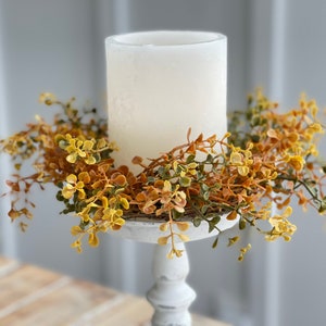 FALL NEW Candle Ring, farmhouse autumn tones of small leaf eucalyptus,boxwood greenery, autumn foliage candle rings,4.5 in/10in, image 5