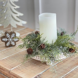 Farmhouse Christmas winter candle ring, farmhouse Christmas decoration, small wreath, cedar pinecones candle ring 3 in/9 inches,