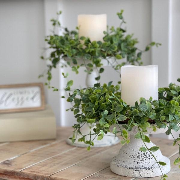 Greenery Farmhouse vine candle ring, farmhouse everyday decoration,  small wreath, 2 sizes available