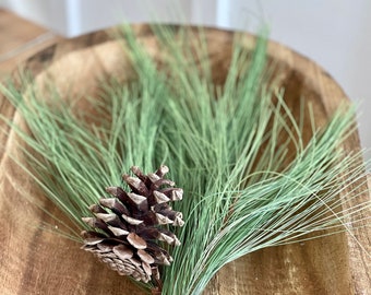 Christmas winter stem, long needle pine natural pinecone, 16' long, farmhouse winter pick decor for uses in vases, containers