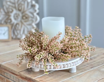 Farmhouse/cottage country/boho farmhouse astilbe candle ring, everyday home decor for pillar candles,10/3.5, posy pink candle decoration