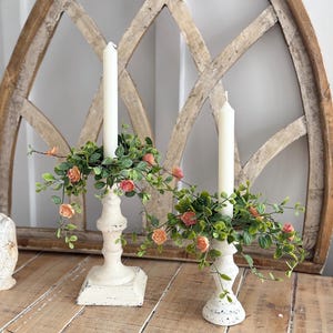 Spring/Easter pair of taper Candle Ring ONLY , plastic greenery and flowers, mini candle rings/mini wreath,2 in/11 in