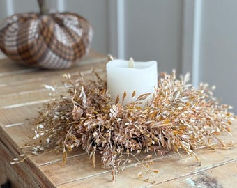 Anello portacandele Amberly Glow: Mix neutro per tutti i giorni/autunno con verde salvia / Piccola ghirlanda / Decorazione per candela a colonna / Centrotavola autunnale /