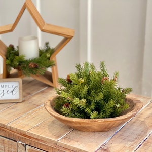 Winter decor ,evergreen white spruce bowl filler, half sphere farmhouse Christmas decoration, 9 inches evergreens half sphere