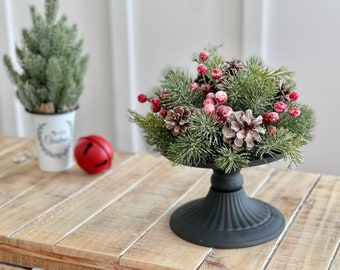 Farmhouse Christmas winter bowl filler, Christmas farmhouse decoration, Christmas frosted pine fir pinecones  half sphere, 10 inch tabletop