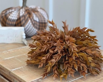 Amberkleurige gloed halve bol: Herfstkleurige, oranje, flexibele halve bol, kunstmatig herfstgroen, rustieke herfstdecoratie voor een kom, landelijke stijl