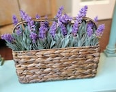 Year around farmhouse faux floral arrangement,high-end artificial lavander flowers, beautiful brown wicker basket with wide handle,handmade,