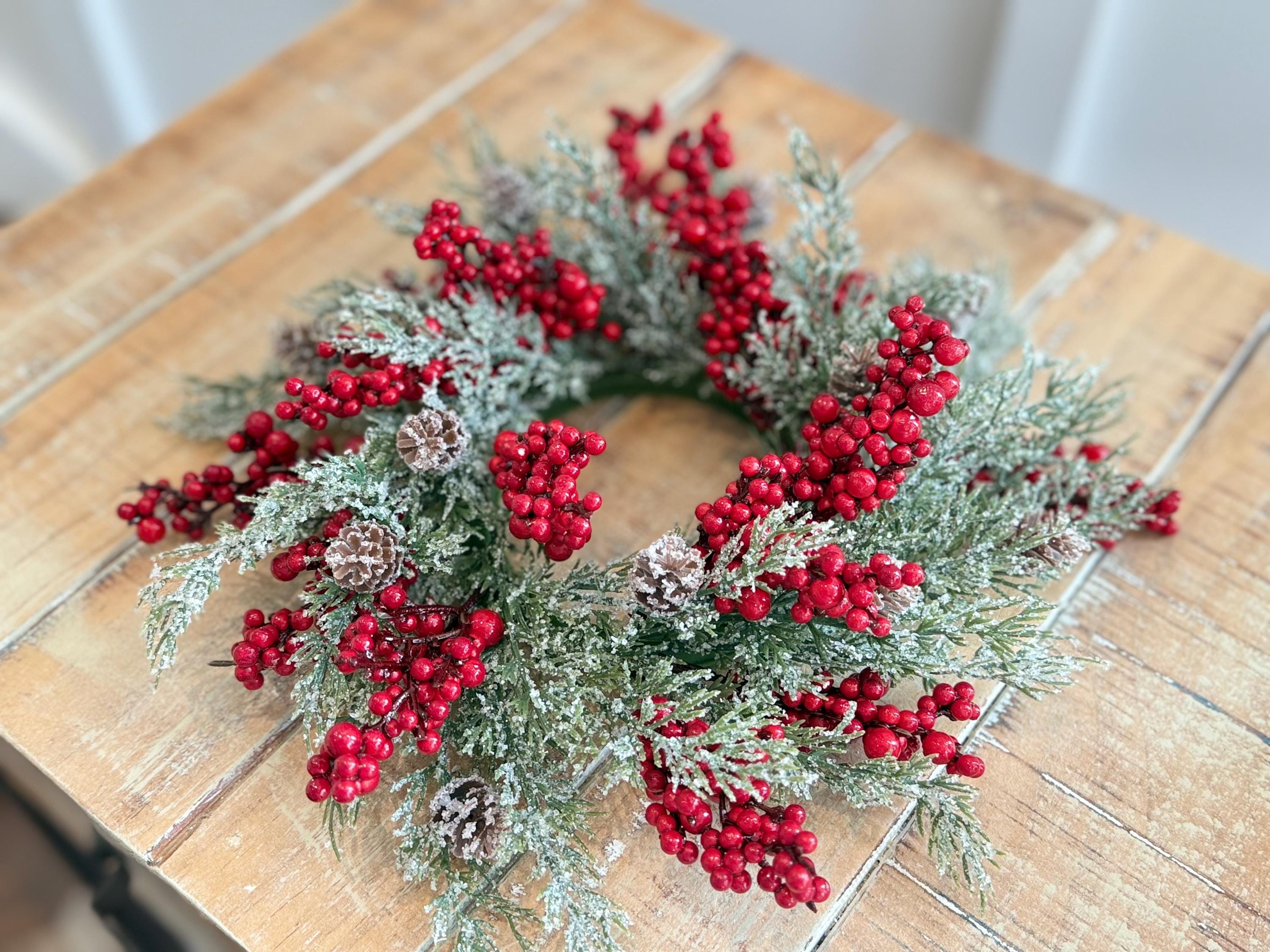 Berry Clusters Rings Christmas Winter Candle Ring, Christmas Candle Decoration, Flocked ...