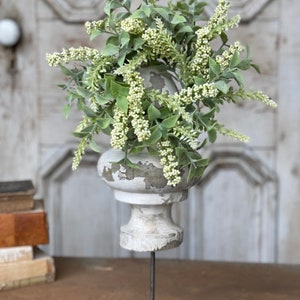 farmhouse candle ring Beautiful melody of spear shaped leaves clusters of cream berries and spires, 10-in outter 3-in inner small wreath image 7