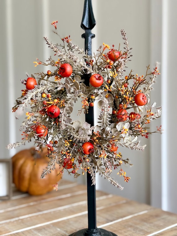 Fall Candle Ring: Orange Pods, Eucalyptus & Berries - 11 Inch