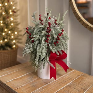 Snow-Kissed Norfolk & Berry Christmas Arrangement | Frosted Evergreen Holiday Centerpiece | Winter Floral Decor | Farmhouse Christmas Table