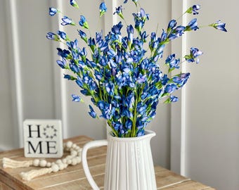 Spring/Summer/Easter Farmhouse style tall blue paper flowers,21 inch drop in stem, vases filler, diy crafts, home decor,