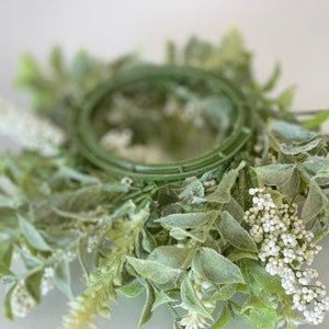 farmhouse candle ring Beautiful melody of spear shaped leaves clusters of cream berries and spires, 10-in outter 3-in inner small wreath image 5