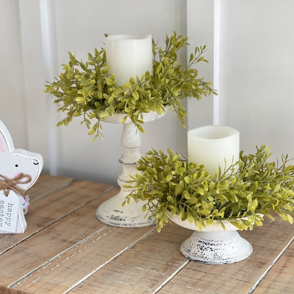 CLEARANCE price Greenery Farmhouse spring greenery candle ring, farmhouse everyday decoration,  small wreath, plastic artificial greenery