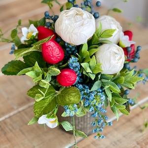 Small Summer Strawberries and Floral Arrangements Galvanize Container ...