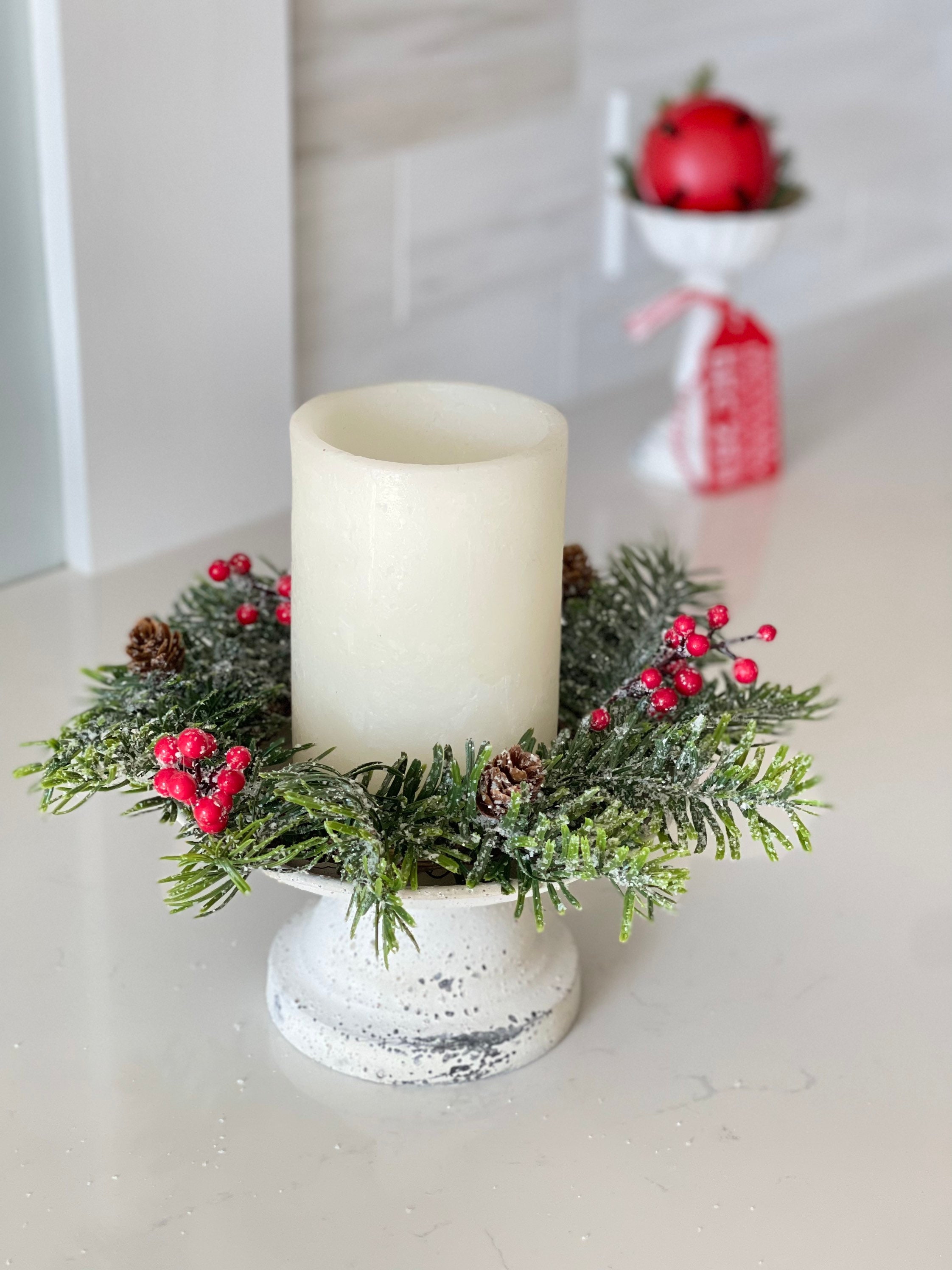 Red Candle Rings Farmhouse Christmas Candle Ring, Farmhouse Christmas Decoration, Red ...