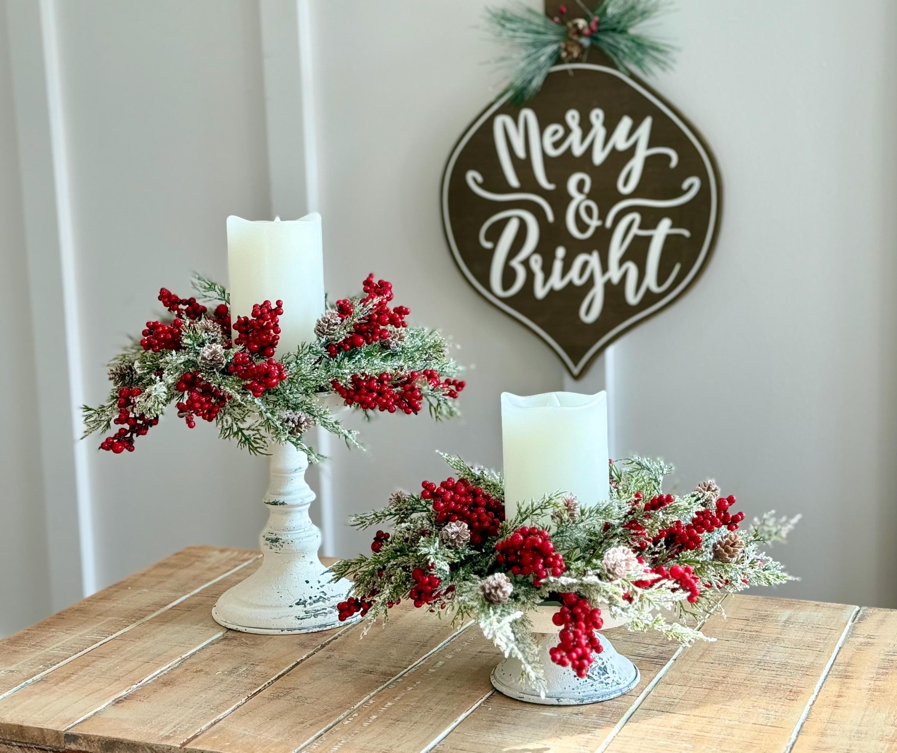 Berry Clusters Rings Christmas Winter Candle Ring, Christmas Candle Decoration, Flocked ...