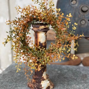 FALL NEW Candle Ring, farmhouse autumn tones of small leaf eucalyptus,boxwood greenery, autumn foliage candle rings,4.5 in/10in, image 9