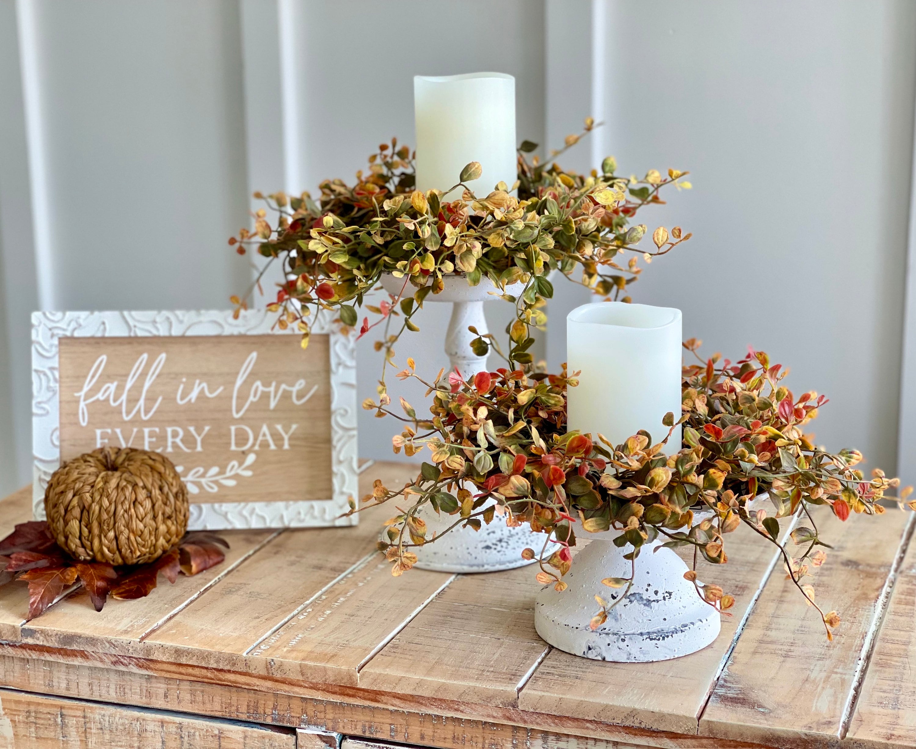 FALL Autumn Candle Ring Farmhouse Inspired Small Leaf Airy Vine