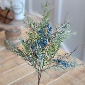 Christmas winter farmhouse Bluestone cedar pick cedar mix and blue berry clusters 16' long,3 branches ,1 main stem ,decor filler for vases
