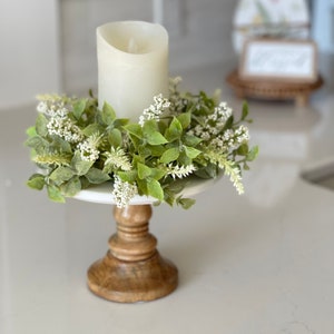 farmhouse candle ring Beautiful melody of spear shaped leaves clusters of cream berries and spires, 10-in outter 3-in inner small wreath image 3