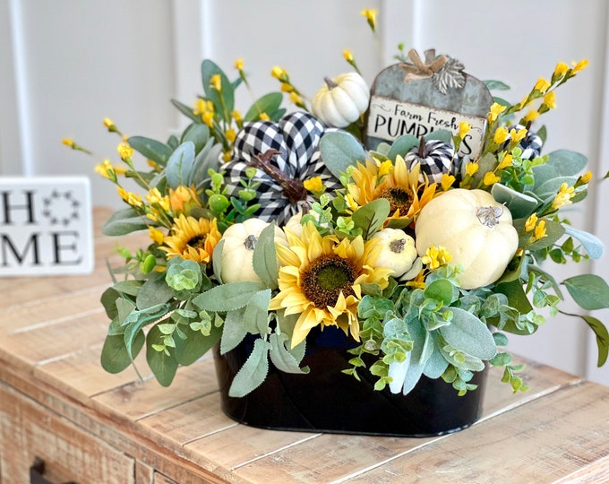 Large Fall Farmhouse Floral Arrangement, Autumn Flower Centerpiece ...