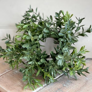 Everyday Christmas winter greenery taper candle ring, farmhouse table decor, New England boxwood taper candle ring, napkin ring,2 in center,