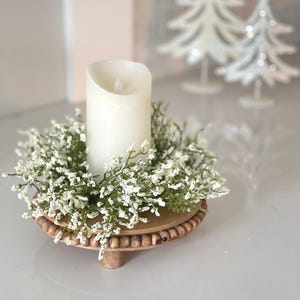 Everyday/summer Farmhouse candle ring, candle decoration, small wreath, soft white/cream,11”,3” inner candle ring