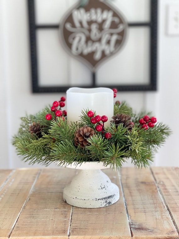 Weihnachten Winter Kerzenring, Weihnachtsdekoration, kleiner Kranz, Kerzenring 14cm/30cm, naturgetreuer Stamm, natürliche Tannenzapfen