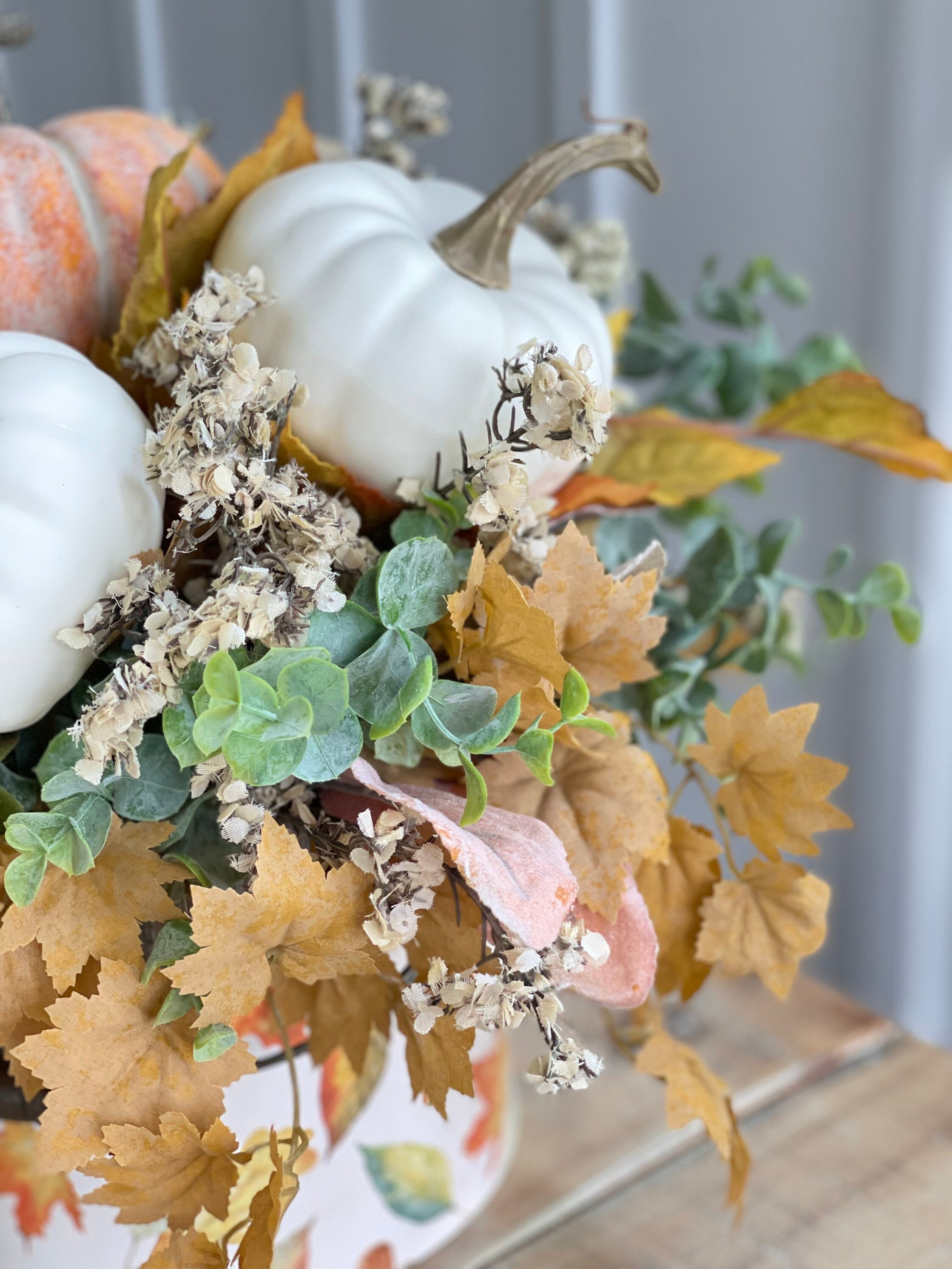 Fall Farmhouse Floral Arrangement Autumn Foliage and Pumpkins - Etsy