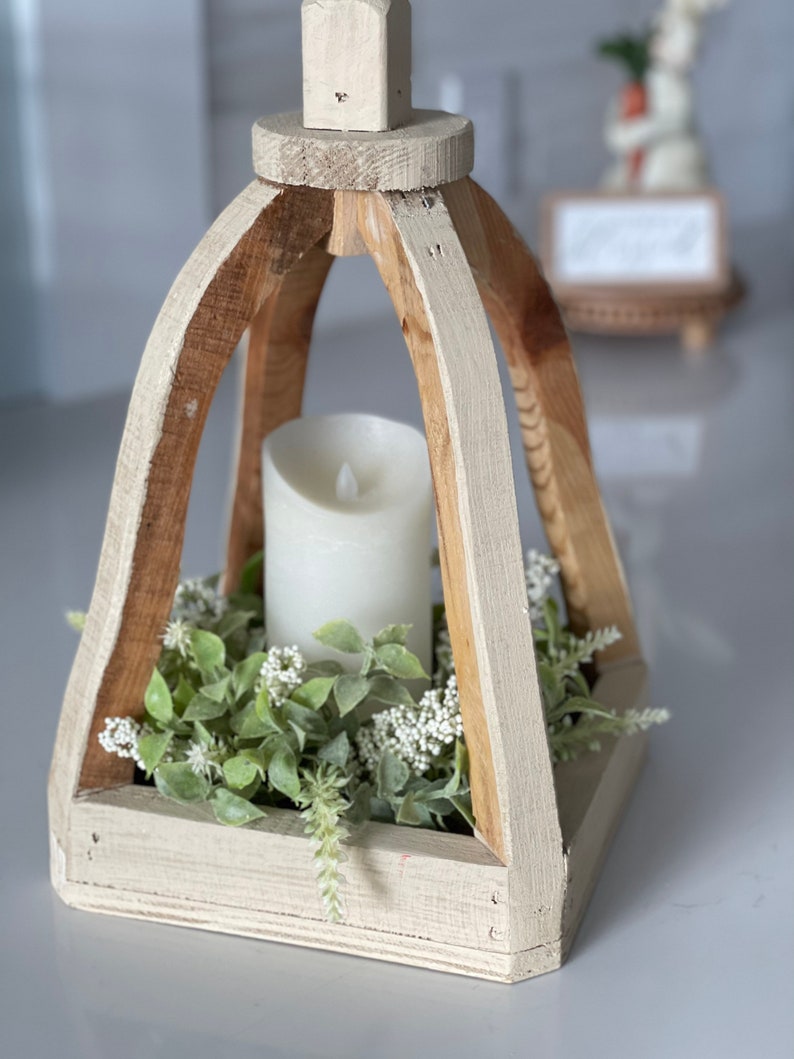 farmhouse candle ring Beautiful melody of spear shaped leaves clusters of cream berries and spires, 10-in outter 3-in inner small wreath image 8