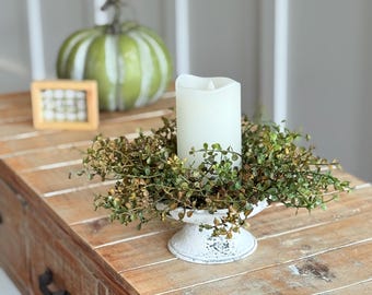 Fall Greenery Candle Ring: Farmhouse Autumn Decor, 10"