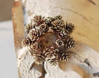 Farmhouse fall/Christmas winter heavy gold glitter taper candle ring, seasonal winter candle holder decoration 1 in/4.5 inches,