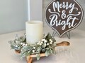 Farmhouse Christmas winter candle ring, farmhouse Christmas decoration, small wreath, mistletoe white candle ring 4.5 in\/10 inches,