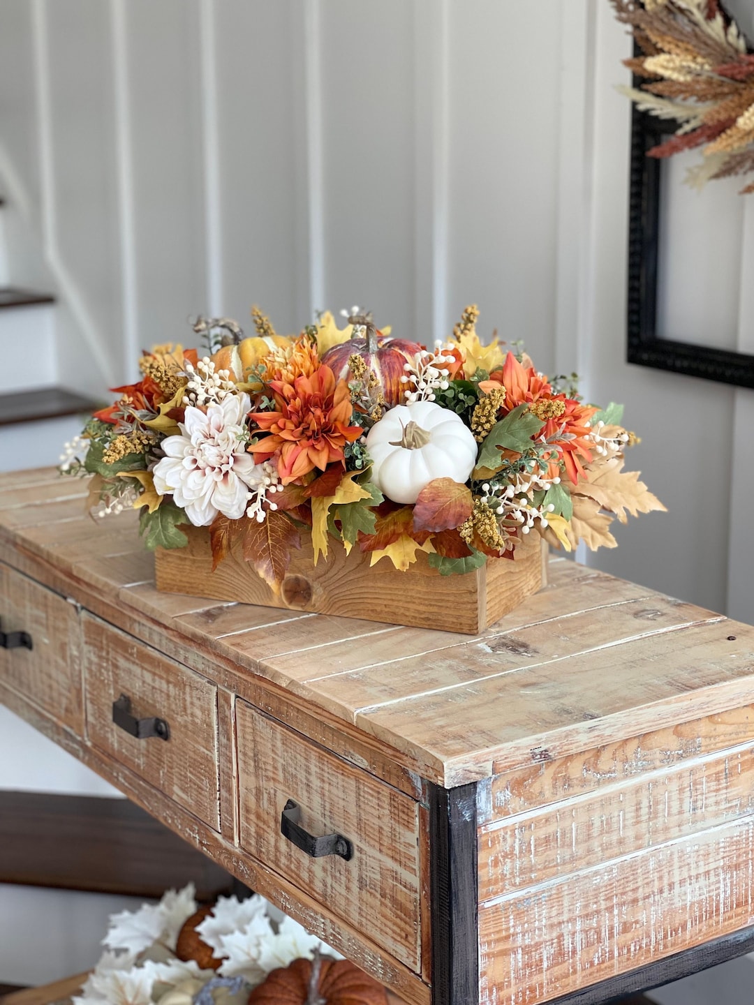 LARGE Fall/autumn Pumpkin and Flower Arrangement, Large Orange Yellow ...