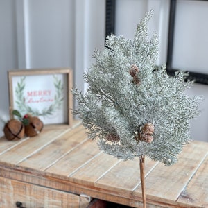 Christmas winter stem,snow covered cypress greenery, small plastic pinecones  20&#39; long, winter bush/stem decor for uses in vases containers
