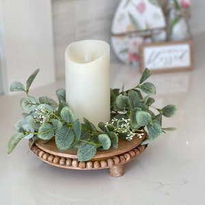 Everyday eucalyptus Farmhouse candle ring, farmhouse/French country Style decor,greenery candle ring ,10 in outer/3.25 in inner candle ring