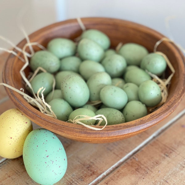 easter eggs, neutral spring easter decor, easter egg bowl filler,bag of robin speckled blue green foam eggs ,bird nest eggs, nest decor,