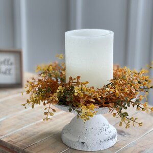 FALL NEW Candle Ring, farmhouse autumn tones of small leaf eucalyptus,boxwood greenery, autumn foliage candle rings,4.5 in/10in, image 6