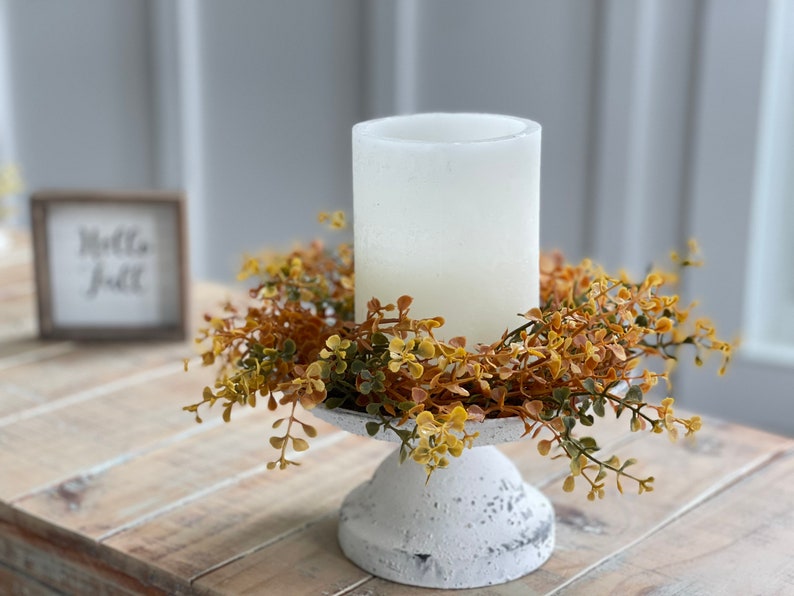 FALL NEW Candle Ring, farmhouse autumn tones of small leaf eucalyptus,boxwood greenery, autumn foliage candle rings,4.5 in/10in, image 6