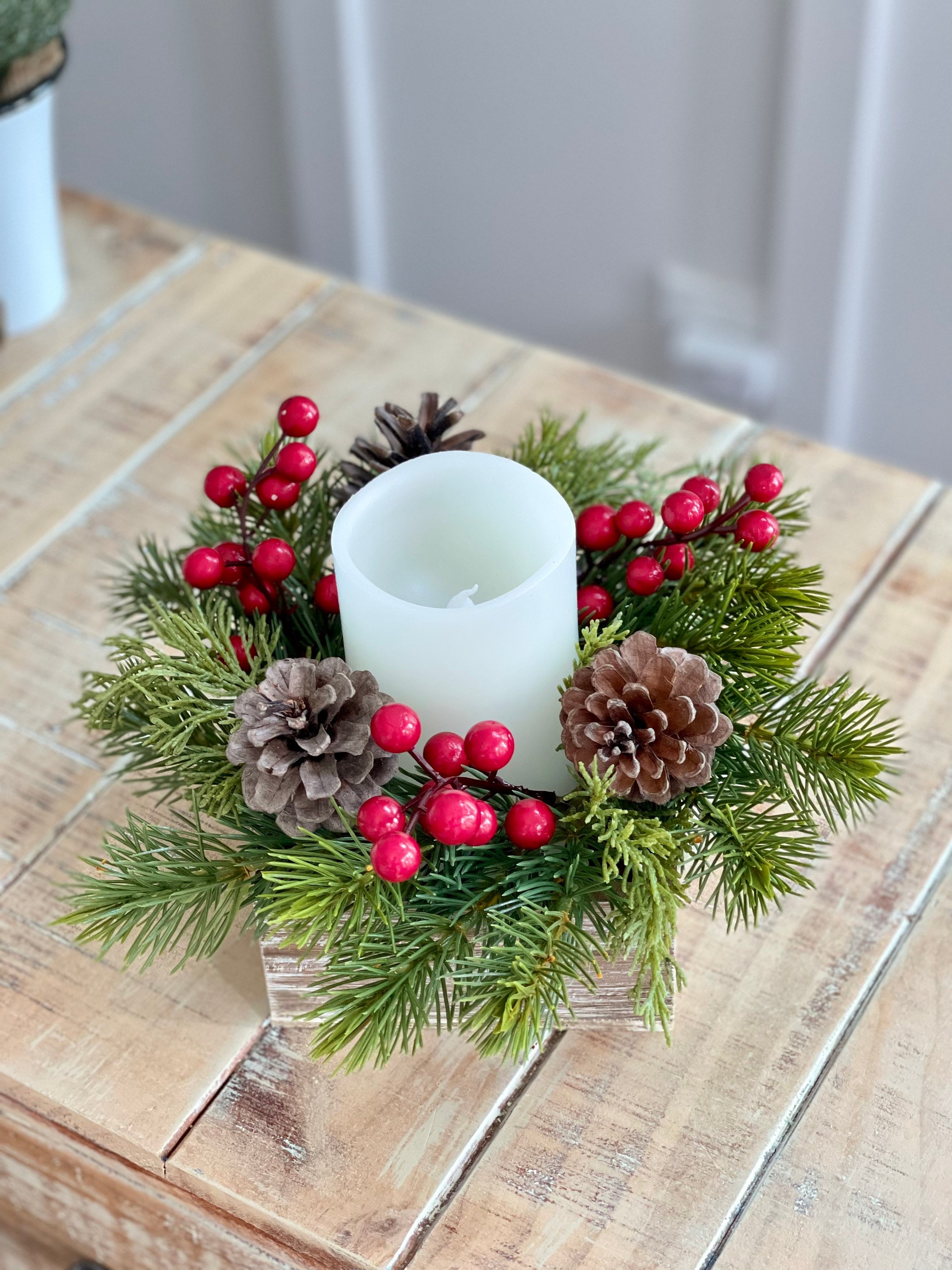 Anillo de vela navideña de estilo rústico, decoración navideña de estilo  rústico, corona pequeña, anillo de vela de 3 pulgadas/10 pulgadas, - Etsy  México, image size:2244x2992